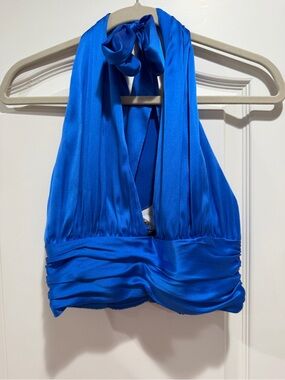 Alice + Olivia Sapphire Halter Satin Crop Top